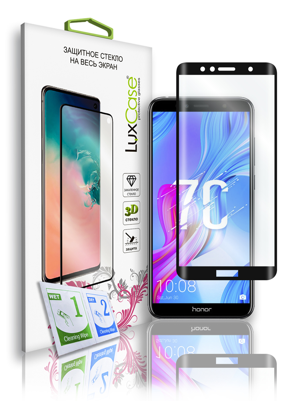 

Защитное стекло LuxCase для Honor 7C, Honor 7A Pro, 3D, Черная рамка, 77940
