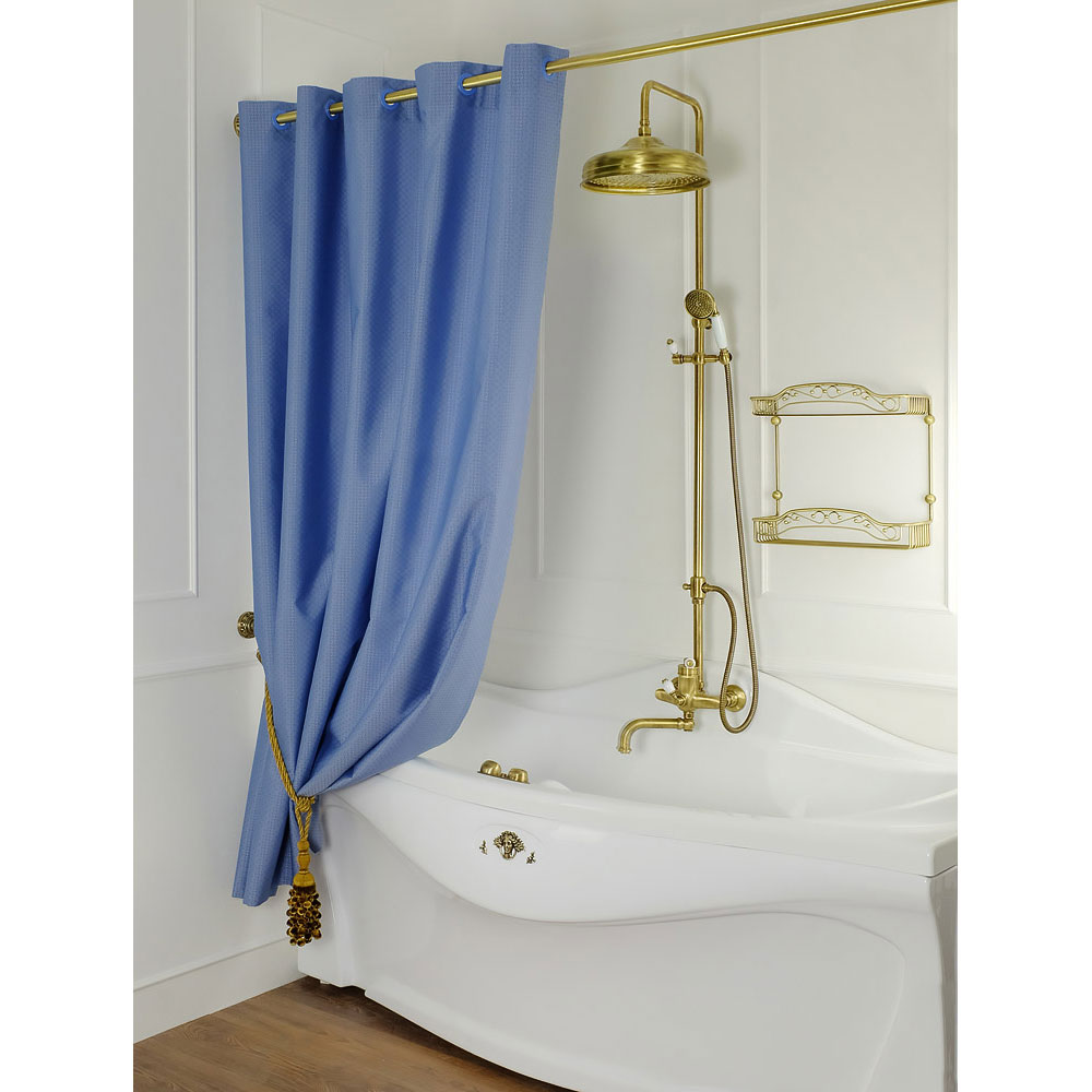 фото Migliore шторка l180xh200 см. для душа/ванны, текстиль, узор ар-деко, цвет голубой