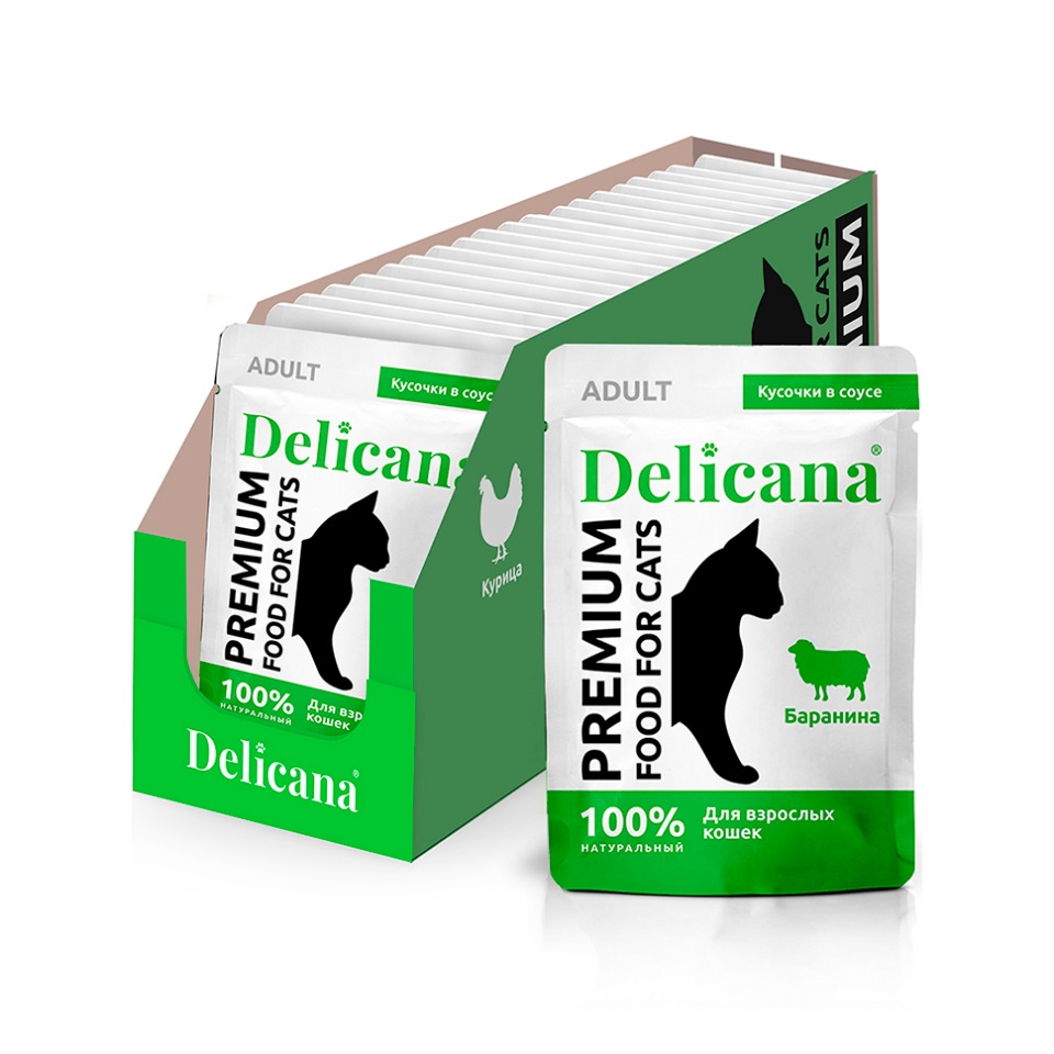 

Влажный корм для кошек Delicana, баранина, 25шт, 85г