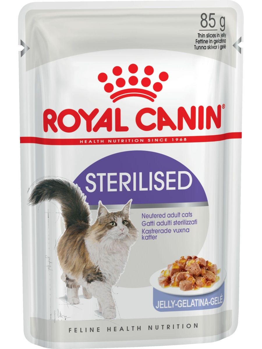 

Влажный корм для кошек Royal Canin Sterilised, мясо, кусочки в желе, 24шт по 85г