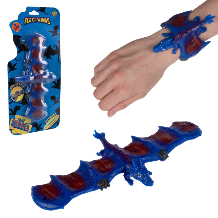 Игрушка-антистресс 2 в 1 1TOY Flexi Wings Супертянучка + Слэп-браслет в виде дракона синий