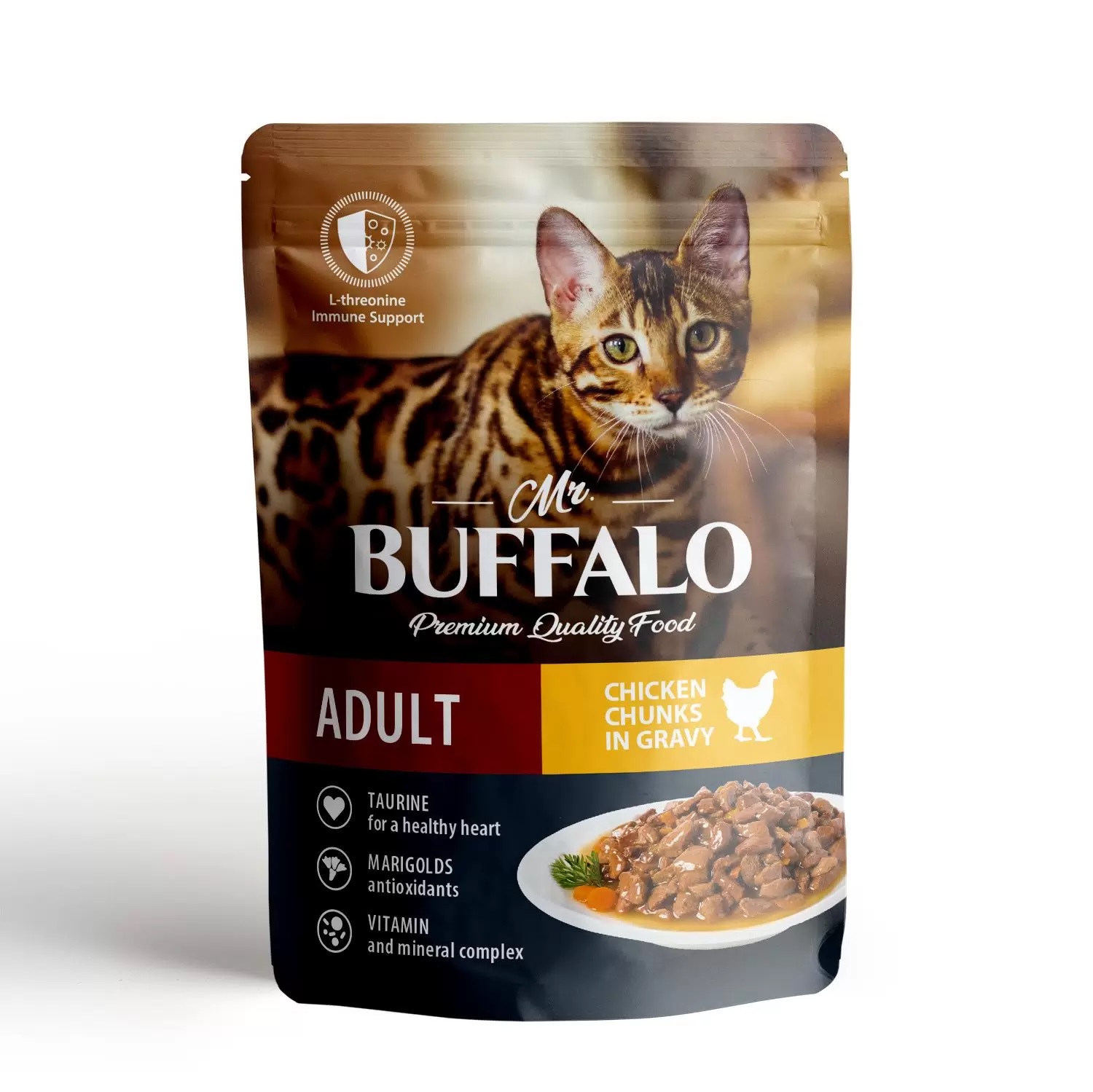 Влажный корм для кошек Mr.Buffalo ADULT цыпленок в соусе, 28 шт по 85 г