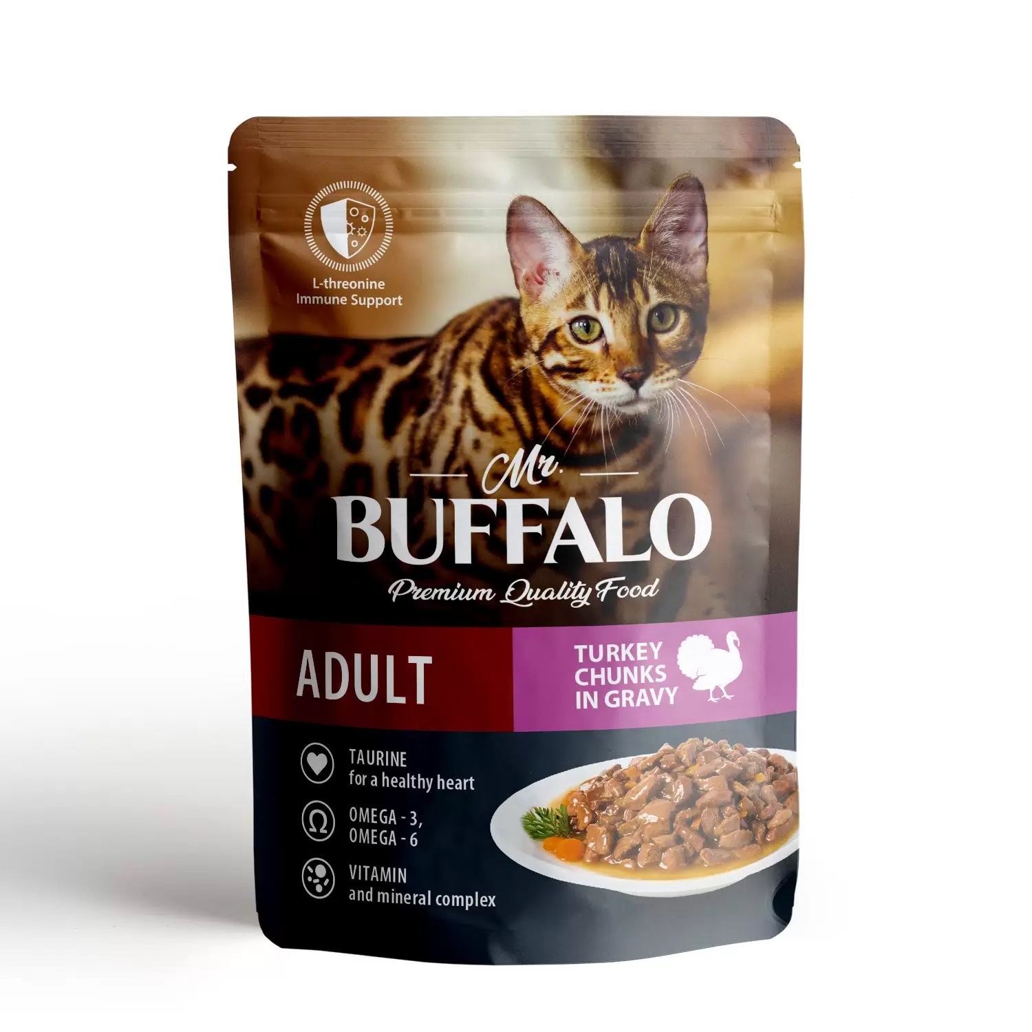 

Влажный корм для кошек Mr.Buffalo ADULT SENSITIVE индейка в соусе, 28 шт по 85 г, Sensitive