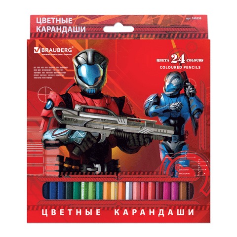 

Карандаши цветные Brauberg Star Patrol, 24 цвета, Белый;голубой;желтый;зеленый;коричневый;красный;оранжевый;розовый;серый;синий;фиолетовый;черный