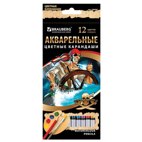 

Карандаши цветные Brauberg Корсары акварельные, 12 цветов, Голубой;желтый;зеленый;коричневый;красный;оранжевый;розовый;серый;синий;фиолетовый;черный