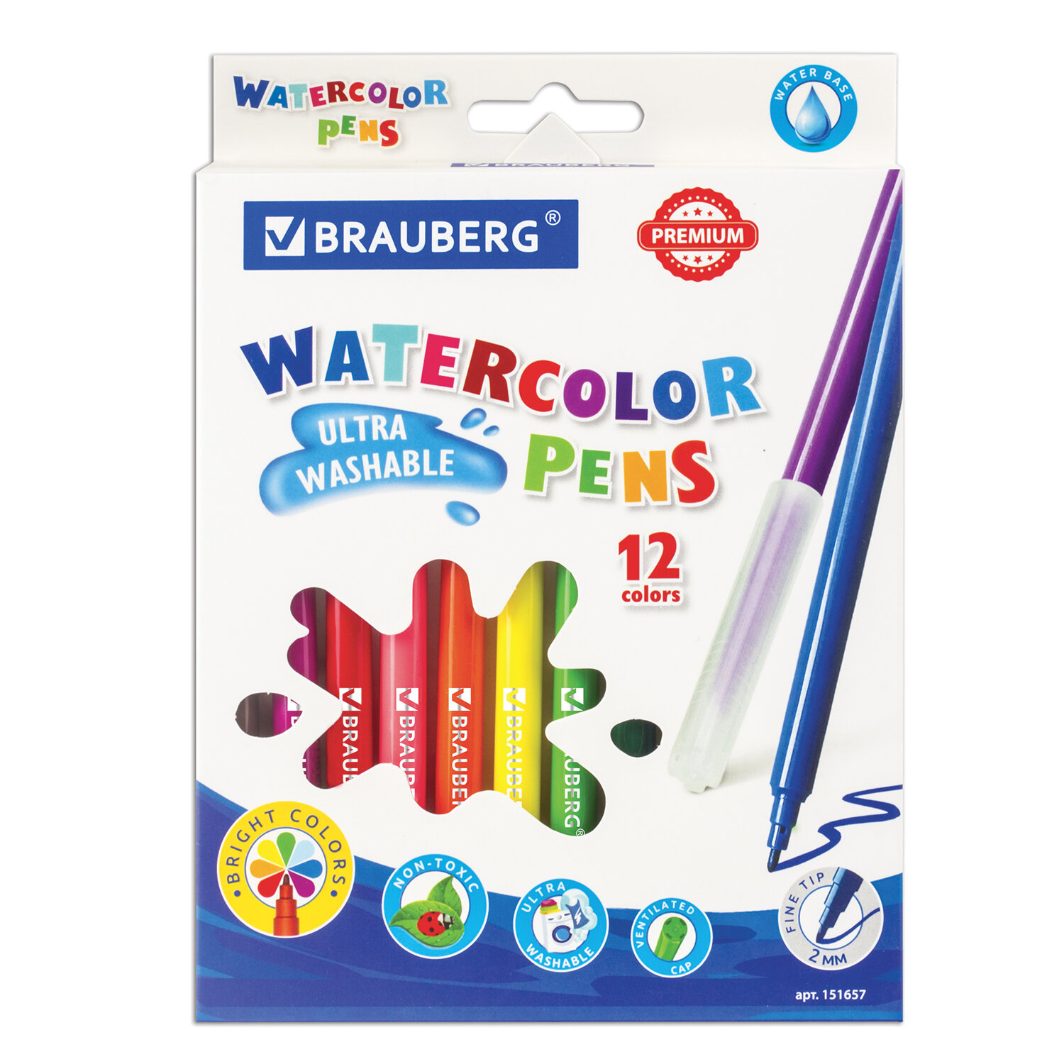 

Фломастеры Brauberg Premium ультрасмываемые, 12 цветов