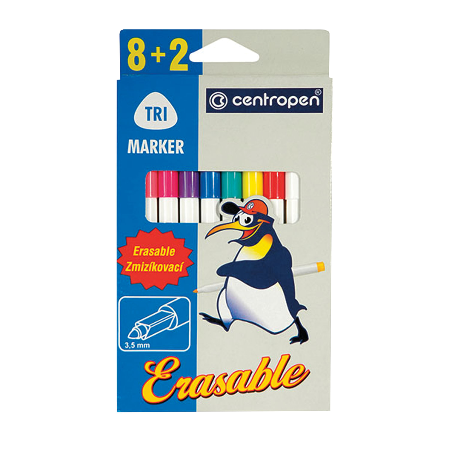 Фломастеры Centropen Erasable, 8 цветов + 2 стирающих