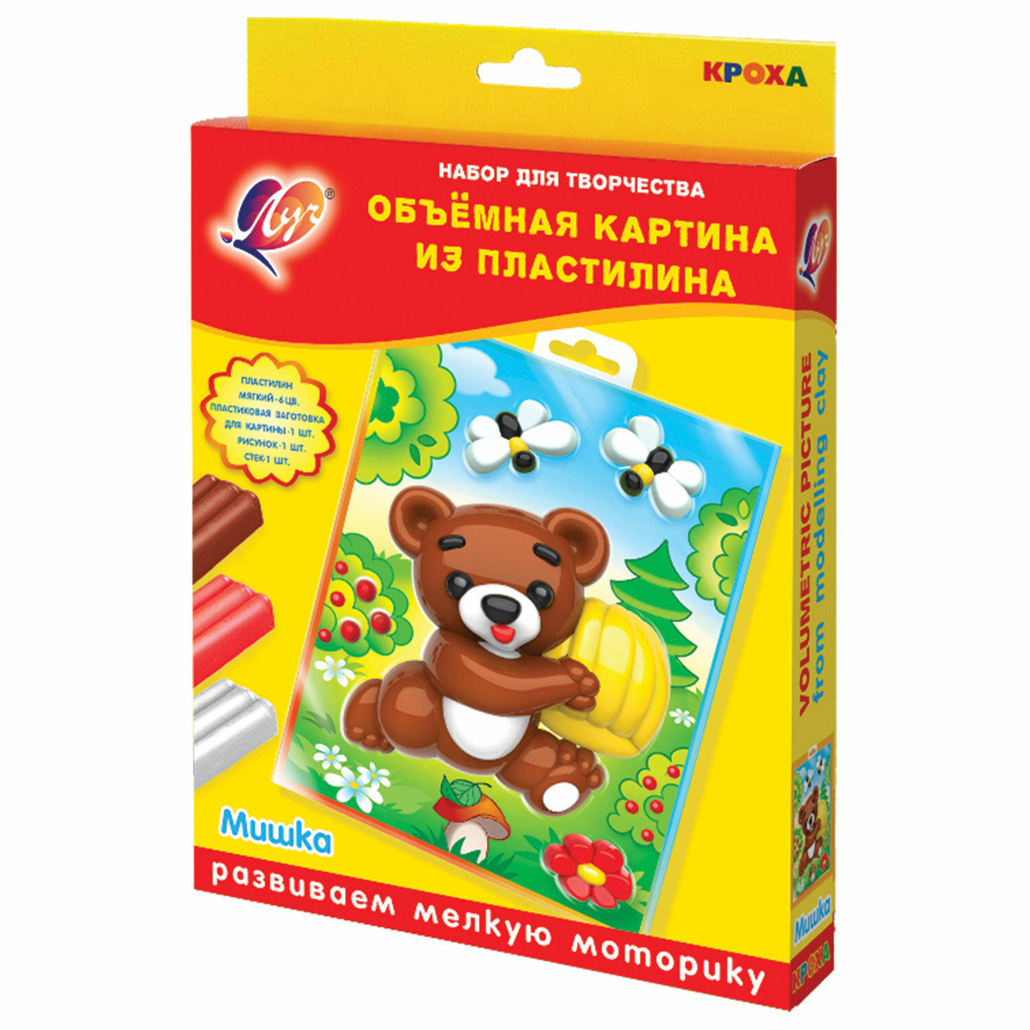 

Картина из пластилина ЛУЧ Мишка, 6 цветов, Коричневый;красный;белый