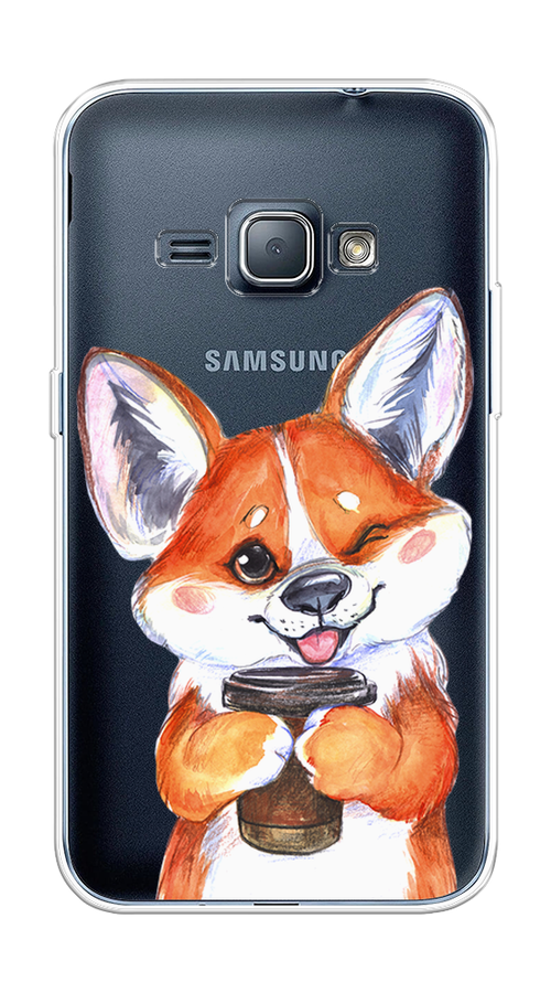 

Чехол на Samsung Galaxy J1 2016 "Корги с кофе", Оранжевый;белый, 22150-4