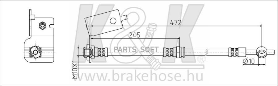 

K K FT0140 Шланг тормозной задн прав HYUNDAI: SANTA FE 2.0/2.0 CRDI/2.4/2.7 4X4 01- 1шт