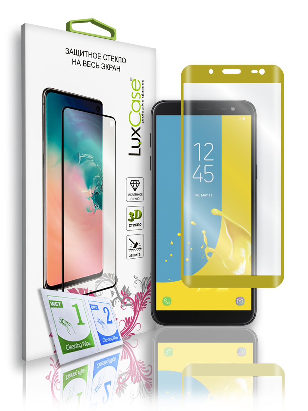 

Защитное стекло LuxCase для Samsung Galaxy J6, на весь экран, Золотая рамка, 77927