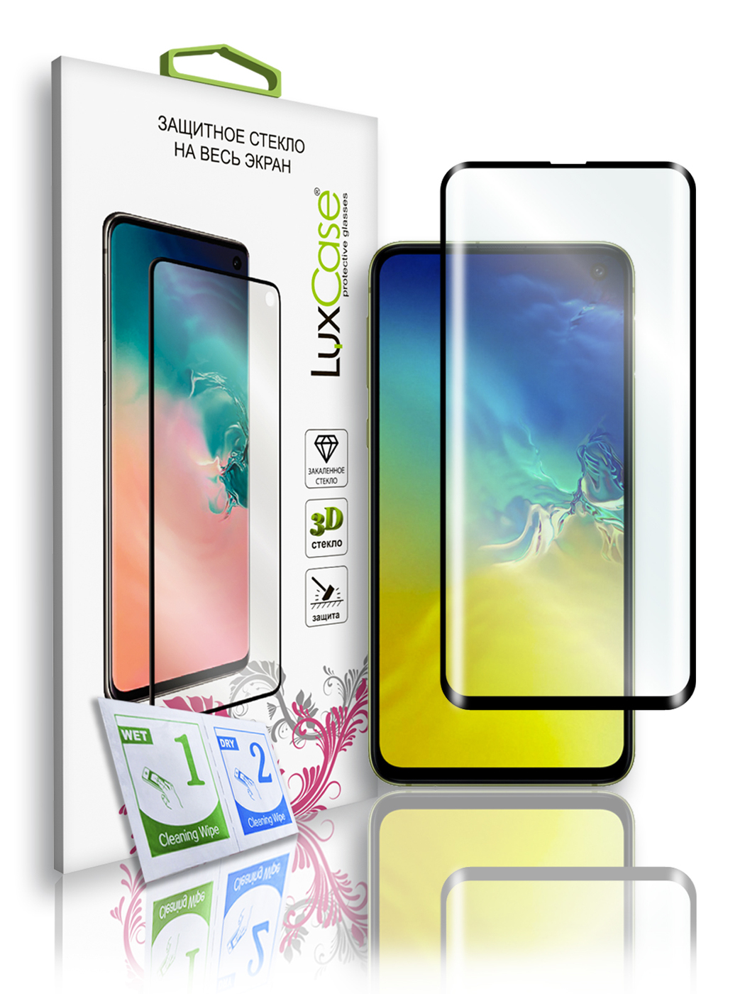 

Защитное стекло LuxCase для Samsung Galaxy S10E, 3D, Полноклеевое, Черная рамка, 78050