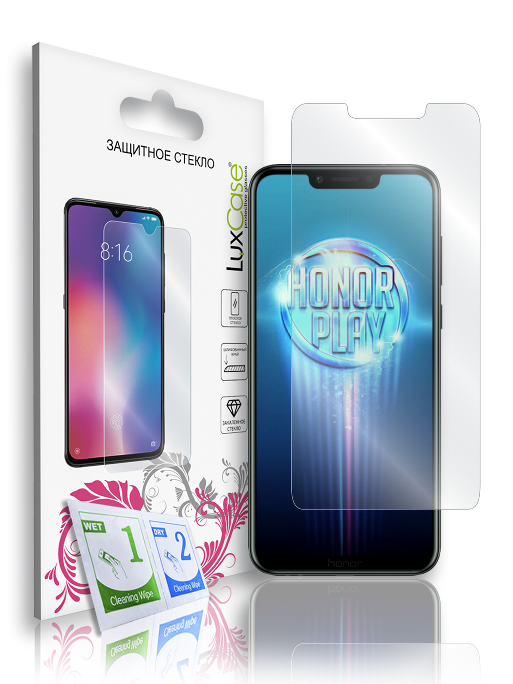 

Защитное стекло LuxCase для Honor Play, На плоскую часть экрана, 82513