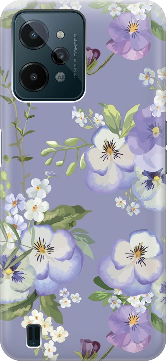 

Силиконовый чехол на realme C31 с принтом "Цветочки на синем фоне", Белый;синий, 1569800