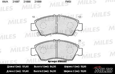 

Колодки тормозные HONDA CIVIC 1.3-1.6 91-01/JAZZ 1.2/1.4 02- передние 1шт MILES E100222