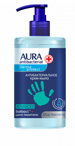 фото Крем-мыло для рук aura derma protect advanced антибактериальное 450 мл