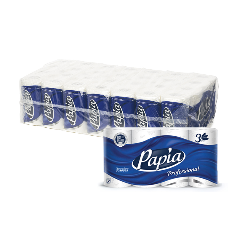 Туалетная бумага Papia Professional 56 рулонов 3 слоя 7 упаковок по 8 рул салфетки универсальные доляна нетканые из целлюлозы и полиэстера 3 шт уп 65×140 см белый
