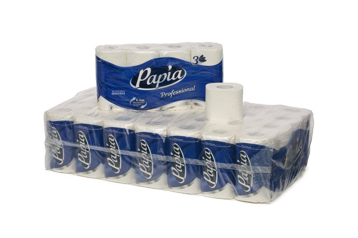 Туалетная бумага Papia Professional 56 рулонов 3 слоя 7 упаковок по 8 рул