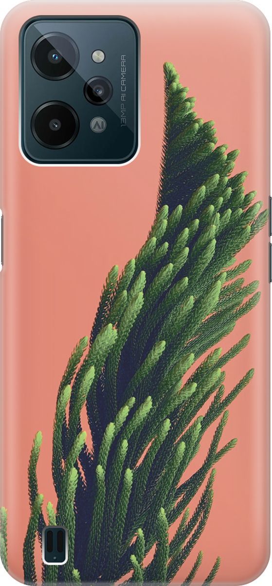 

Силиконовый чехол на realme C31 с принтом "Хвоя на розовом", Зеленый;розовый, 1570600