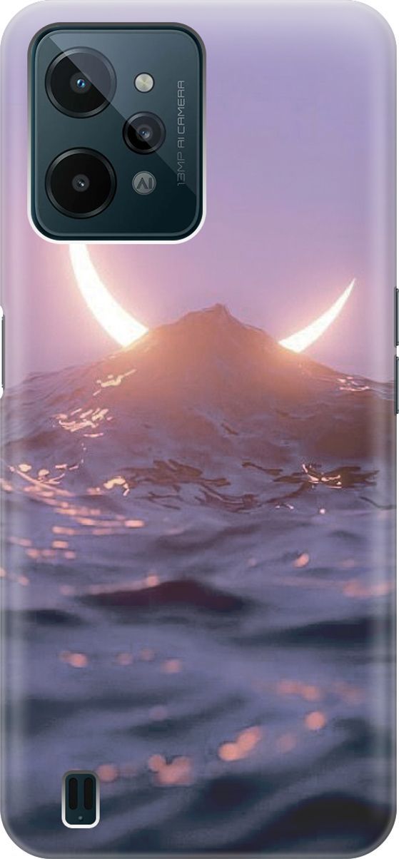 

Силиконовый чехол на realme C31 с принтом "Месяц и море", Желтый;розовый, 1570600