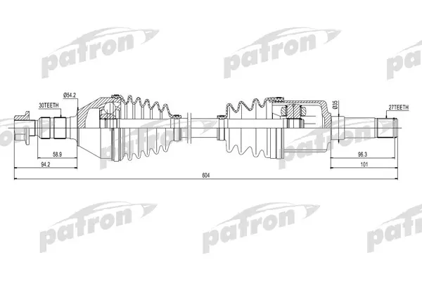 

Полуось передняя правая 30x604x54,2x27 OPEL: SIGNUM 03-, VECTRA C 02- PATRON PDS0270
