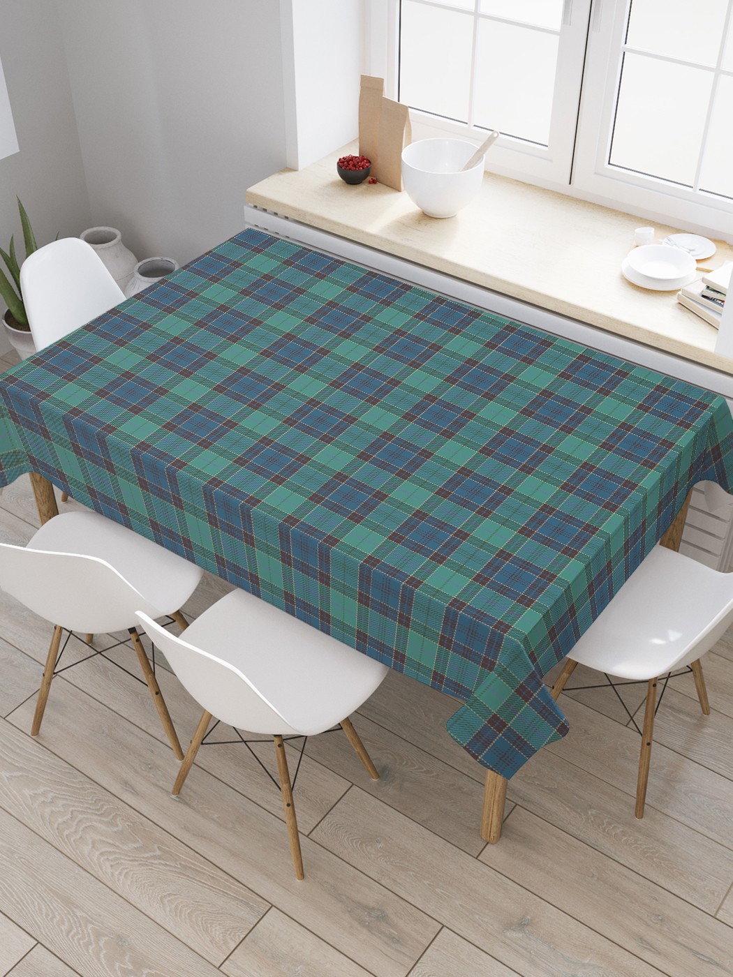 

Скатерть прямоугольная JoyArty "Темная шотландка" из оксфорда, 180x145 см, Голубой, Темная шотландка