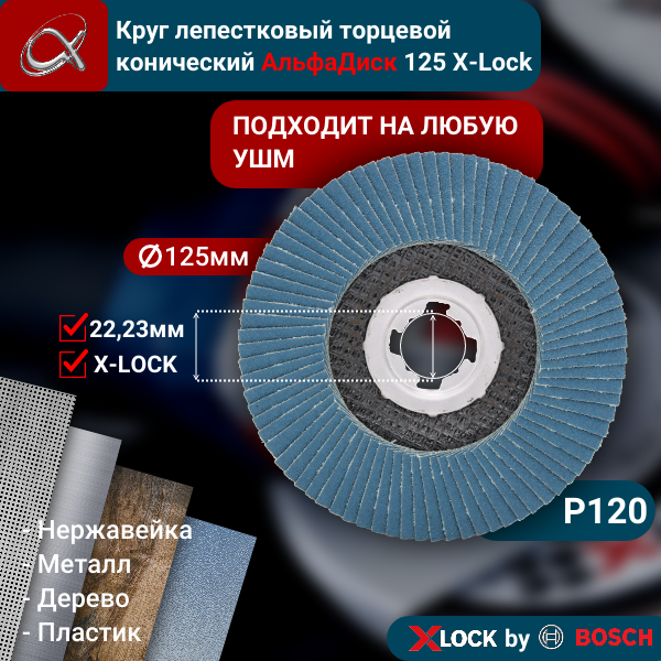 Круг лепестковый торцевой (КЛТ) АльфаДиск P120 125 мм (конический) 5283