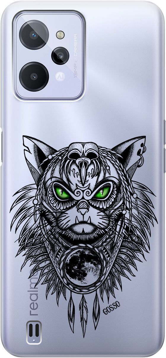 

Силиконовый чехол на realme C31 с 3D принтом "Shaman Cat" прозрачный, Прозрачный;черный, 1570900