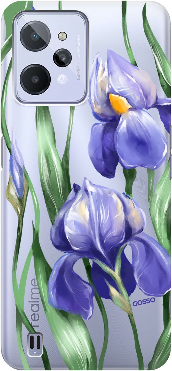 

Силиконовый чехол на realme C31 с 3D принтом "Amazing Irises" прозрачный, Прозрачный;белый, 1570900