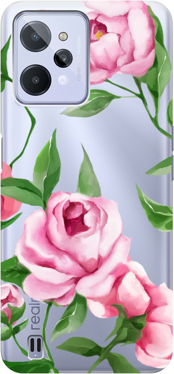 

Силиконовый чехол на realme C31 с 3D принтом "Amazing Peonies" прозрачный, Прозрачный;розовый, 1571000