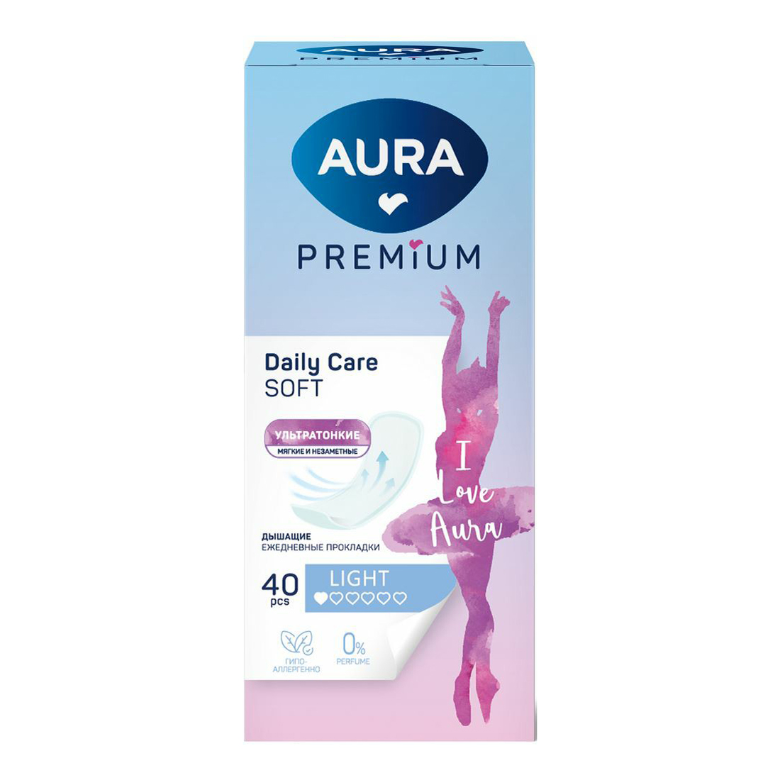 

Прокладки ежедневные Aura Premium light 40 шт., Белый