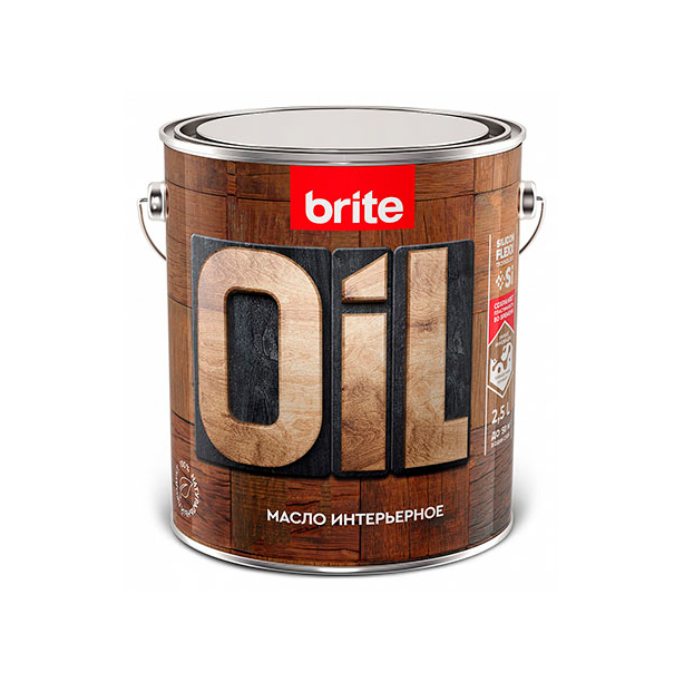 BRITE FLEXX масло интерьерное натуральное с твердым воском, бесцветное (2,5л) brite масло воск flexx для столешниц банка 0 5 л 212470