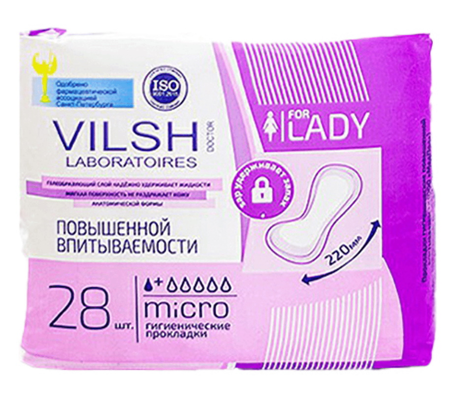 

Прокладки женские гигиенические Lady Vilsh повышенной впитываемости микро 28 шт., Белый