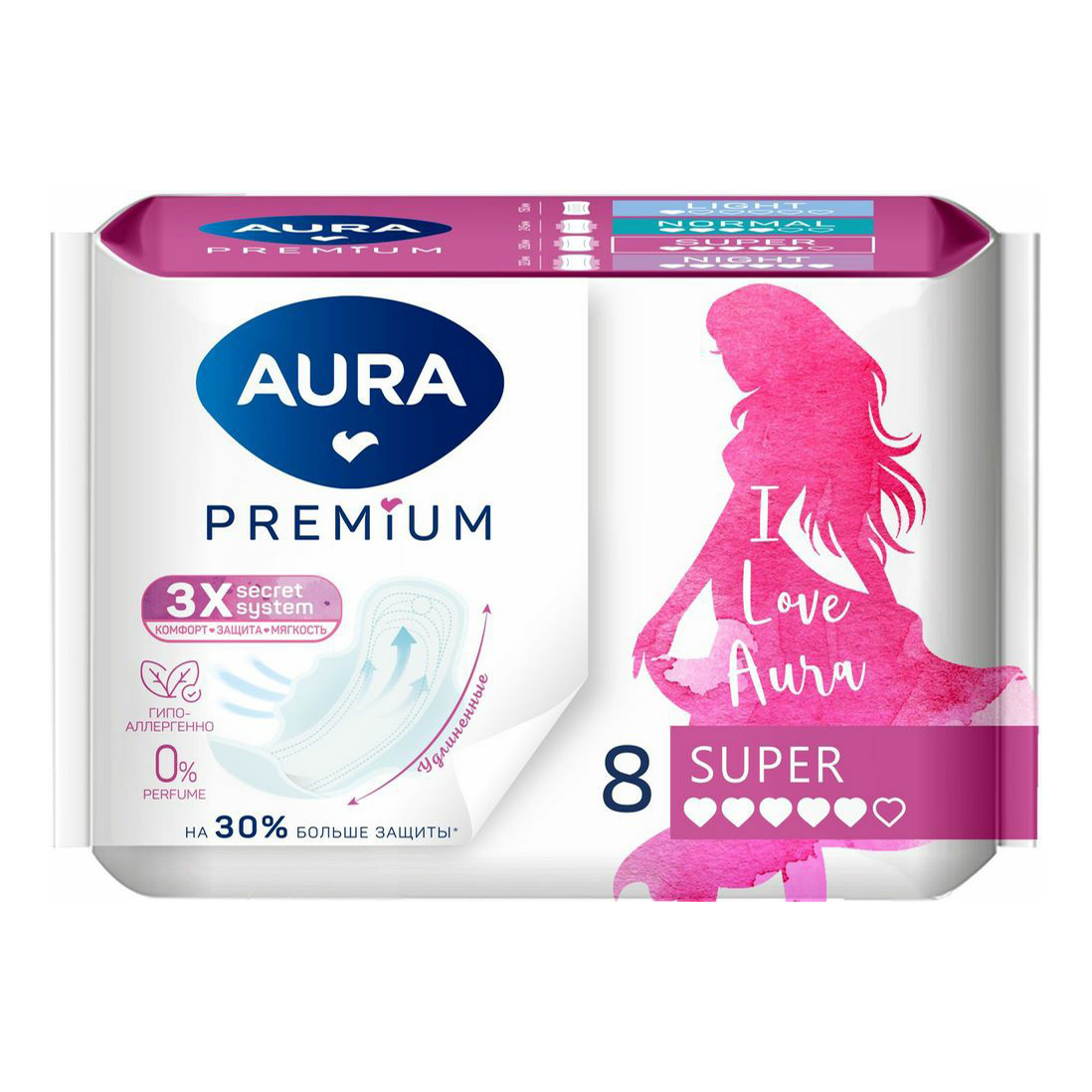 

Прокладки классические гигиенические Aura Premium Супер 8 шт.