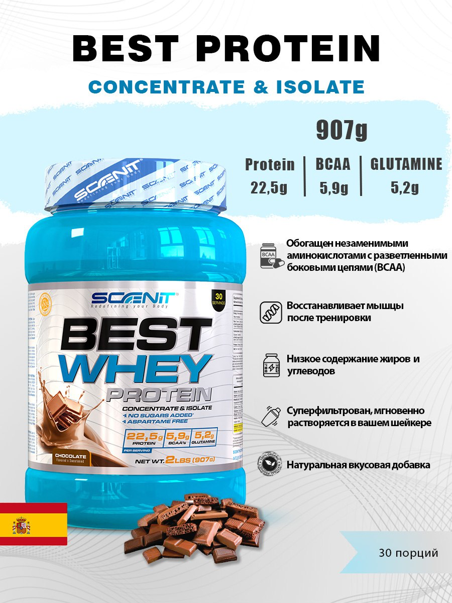 Протеин сывороточный Scenit Nutrition Best Whey 900 гр, шоколад