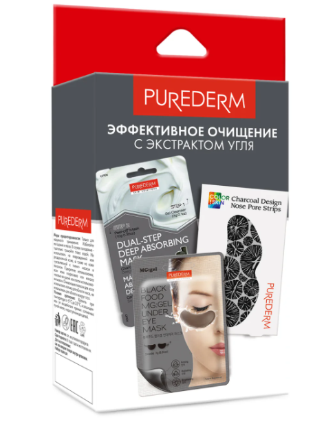 фото Набор по уходу за лицом purederm детокс очищающие полоски+патчи+маска для лица