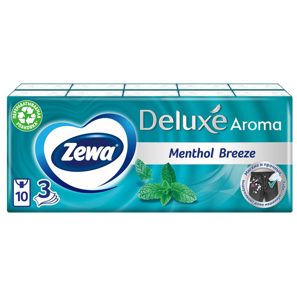 Бумажные платки Zewa Deluxe Ментол 3 слоя 10*10шт