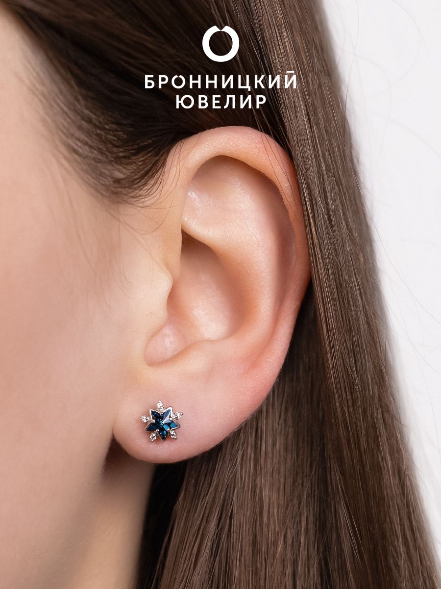 

Серьги из серебра Бронницкий ювелир с-1009-1-001BBL, Swarovski, с-1009-1-001BBL