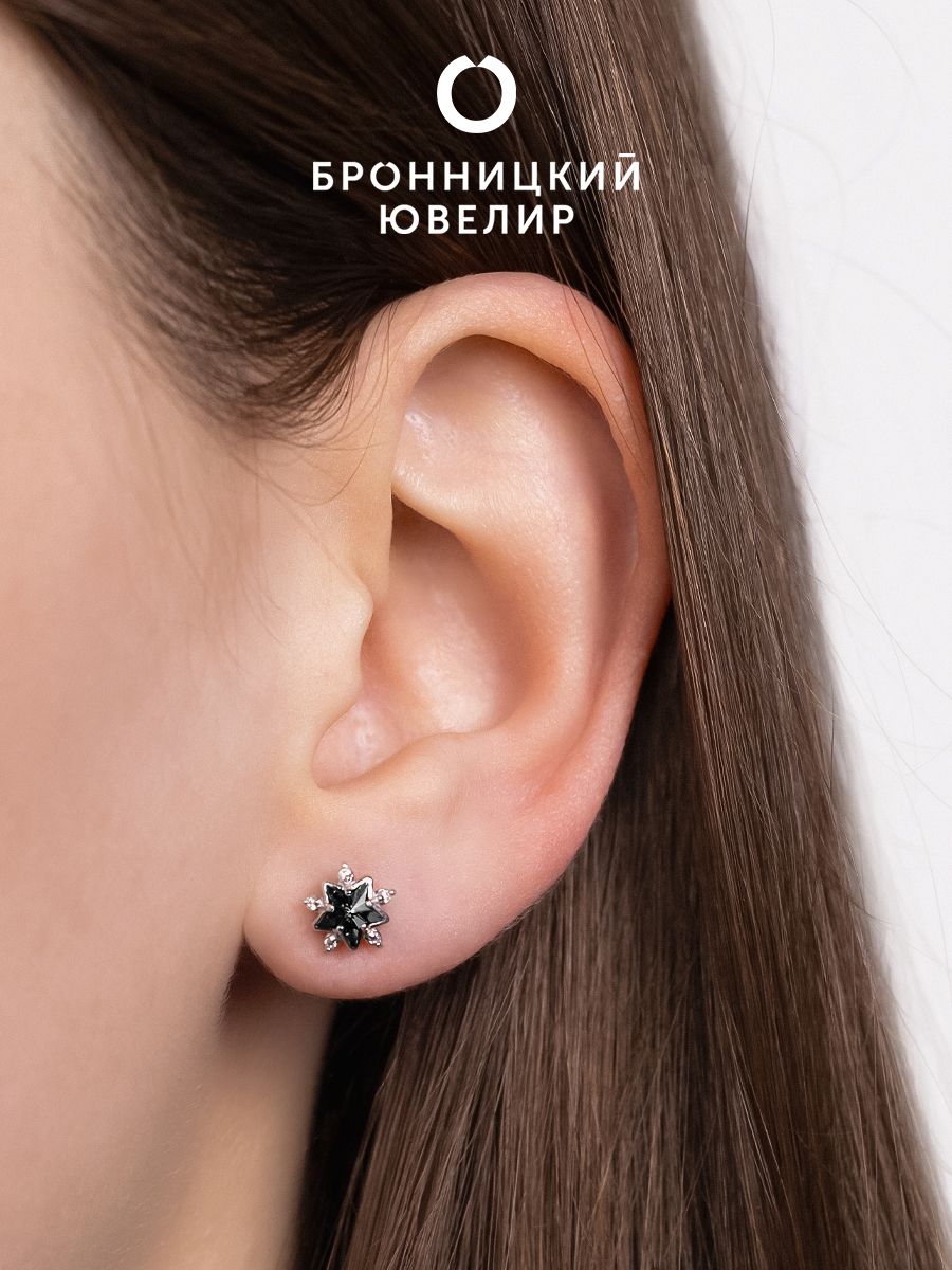 

Серьги из серебра Бронницкий ювелир с-1009-1-001SINI, Swarovski, с-1009-1-001SINI