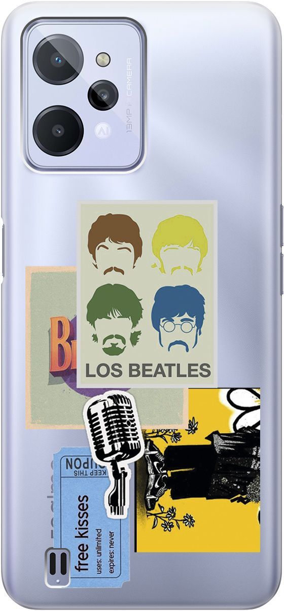 

Силиконовый чехол на realme C31 с 3D принтом "Beatles Stickers" прозрачный, Прозрачный;бежевый, 1571000