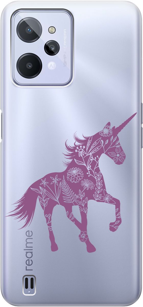 

Силиконовый чехол на realme C31 с 3D принтом "Floral Unicorn" прозрачный, Прозрачный;фиолетовый, 1571000