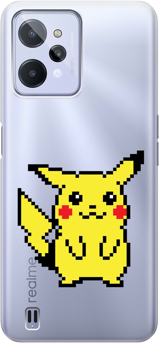 

Силиконовый чехол на realme C31 с 3D принтом "Pixel Pikachu" прозрачный, Прозрачный;желтый, 1571000