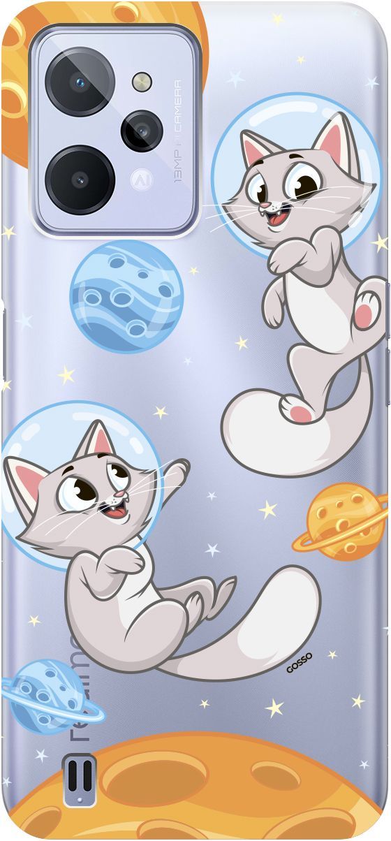 

Силиконовый чехол на realme C31 с 3D принтом "CosmoCats" прозрачный, Прозрачный;оранжевый, 1571100