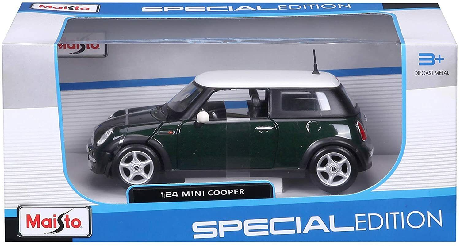 Машинка Maisto 1:24 - Mini Cooper темно-зеленый 31219 maisto 1 64 flatbed volkswagen chevrolet 2017 ford gt transport trailer die casting alloy car model collection gift toy boys