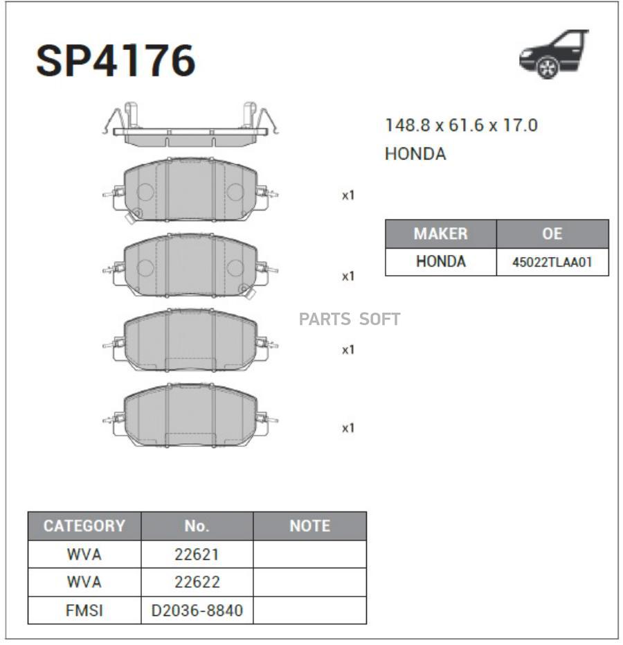 

Тормозные колодки Sangsin brake передние SP4176