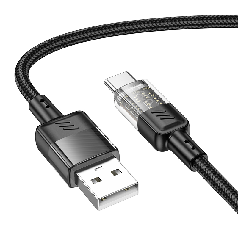 USB Кабель Type-C, HOCO, U129, 1.2м, черный с прозрачным 600015856872