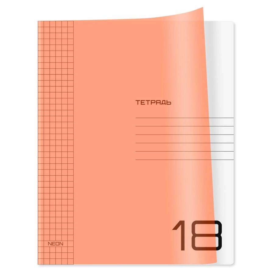 

Тетрадь 18л. клетка BG UniTone. Neon, пластиковая обложка, неон оранжевый, 12шт.
