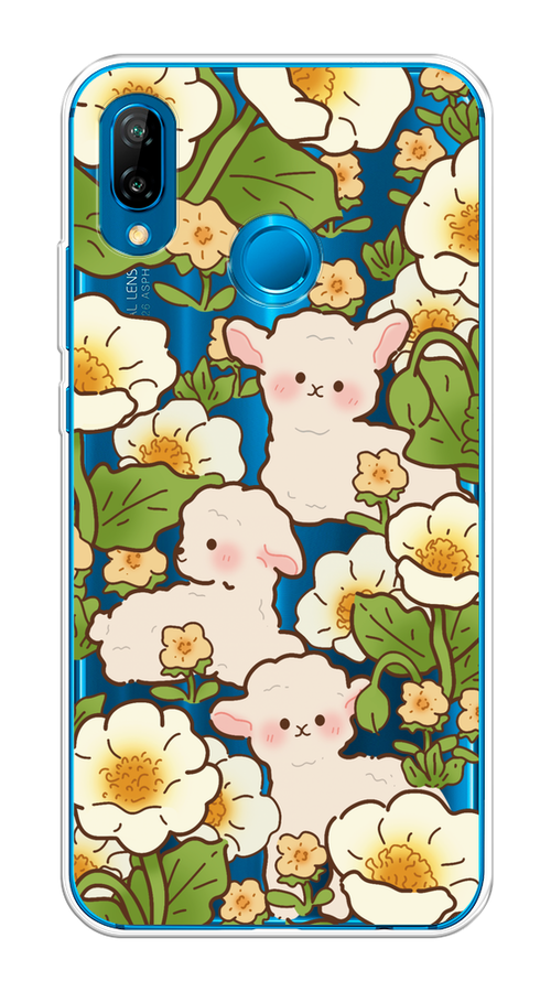 

Чехол на Huawei P20 Lite/Nova 3E "Овечки в цветах", Зеленый;бежевый, 65650-1