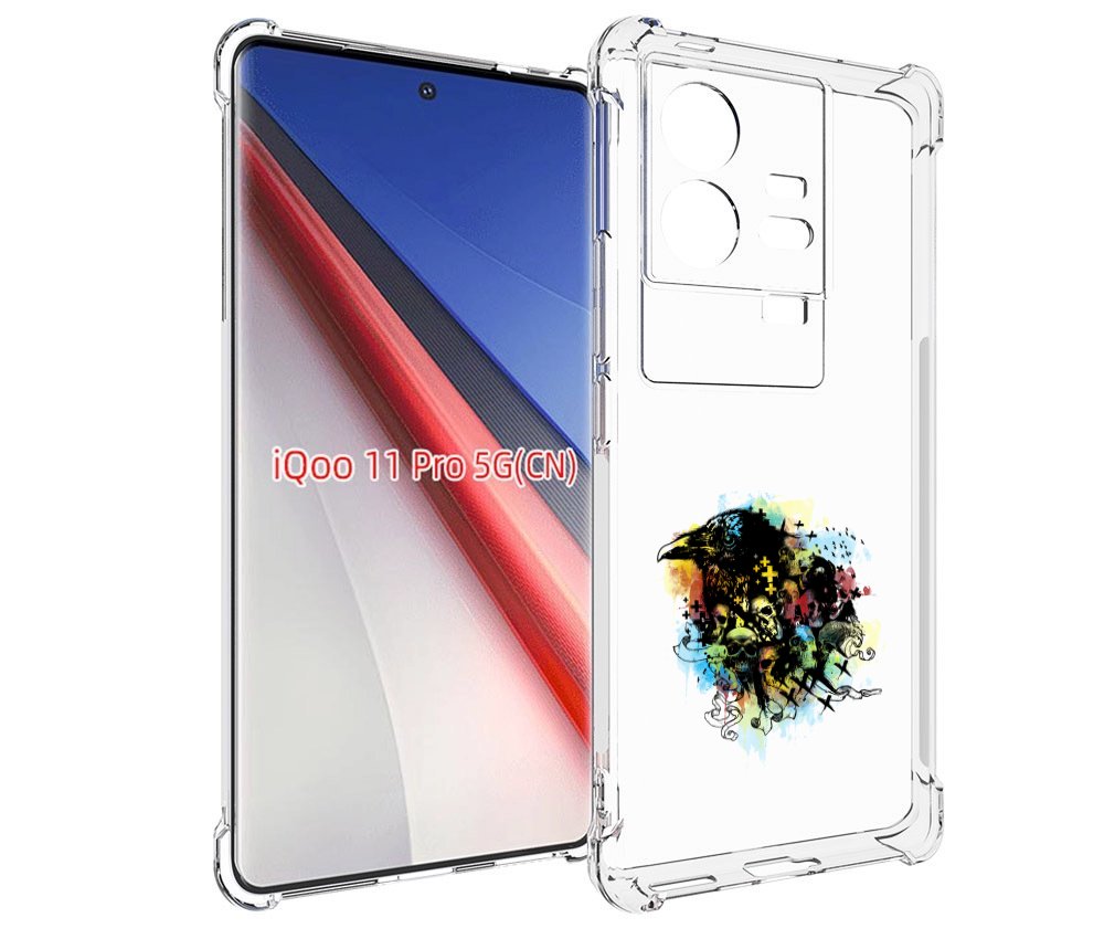 

Чехол бампер MyPads ворон и черепа для Vivo iQOO 11 Pro противоу..., Прозрачный, Tocco