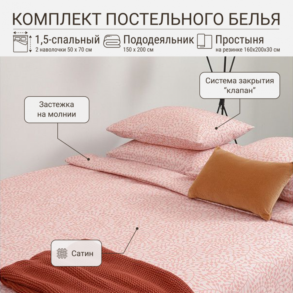

Комплект постельного белья TKANO 1,5-сп. простыня на резинке розовый, Scandinavian Touch, Russian North / Scandinavian Touch
